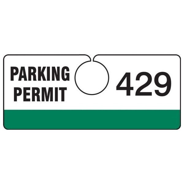 Accuform Parking Permit Tag, Numbered 600-699, Green, 2in x 4.75in, Laminated PF-Cardstock, 100PK TNT429GNG - main